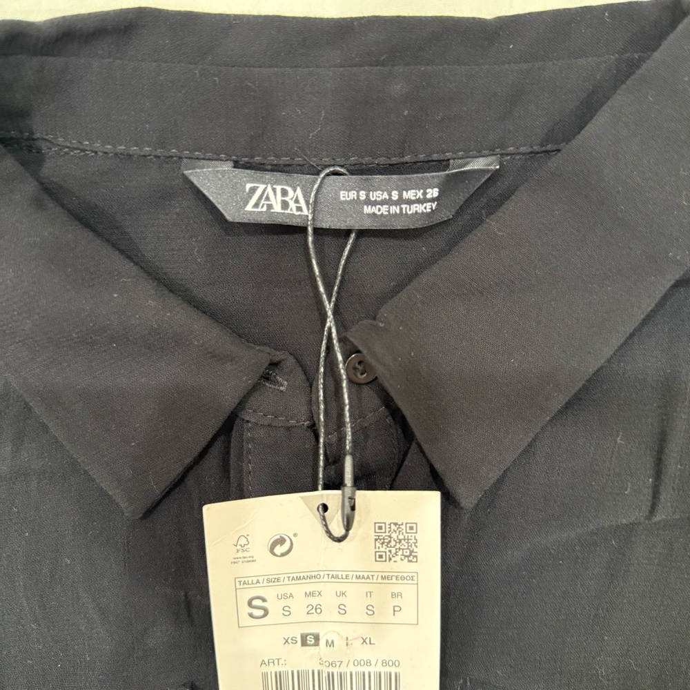 NWT Zara Black Sheer Button-Up Cropped Shirt - Picture 7 of 7